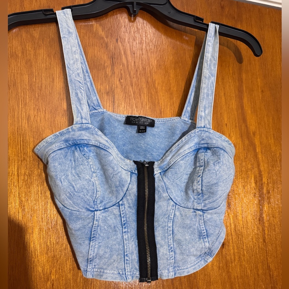 Topshop Denim Zip Crop Top
